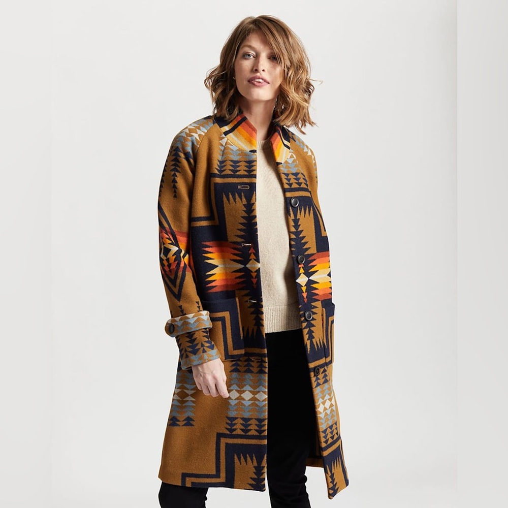 Pendleton Brown Geometric Patterned Long Coat - Picture 7 of 12
